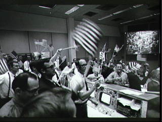 Mission Control celebrates moon landing